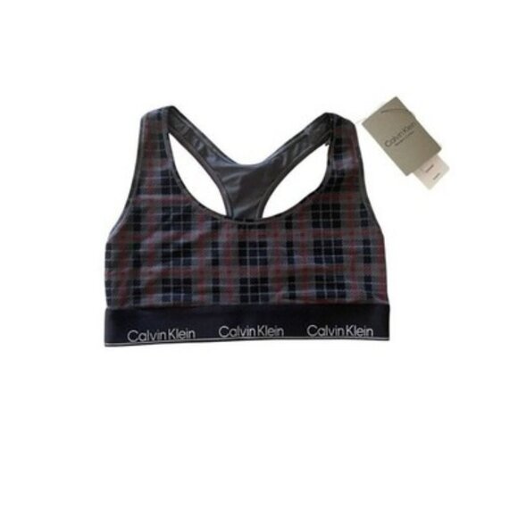 Calvin Klein Modern Cotton Holiday Grey Plaid Unlined Bralette Size M NWT $30 - Picture 1 of 2